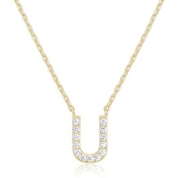 14K Yellow Gold Initial Necklace Letter Dainty Diamond Gift Present P - Z - Picture 7 of 13
